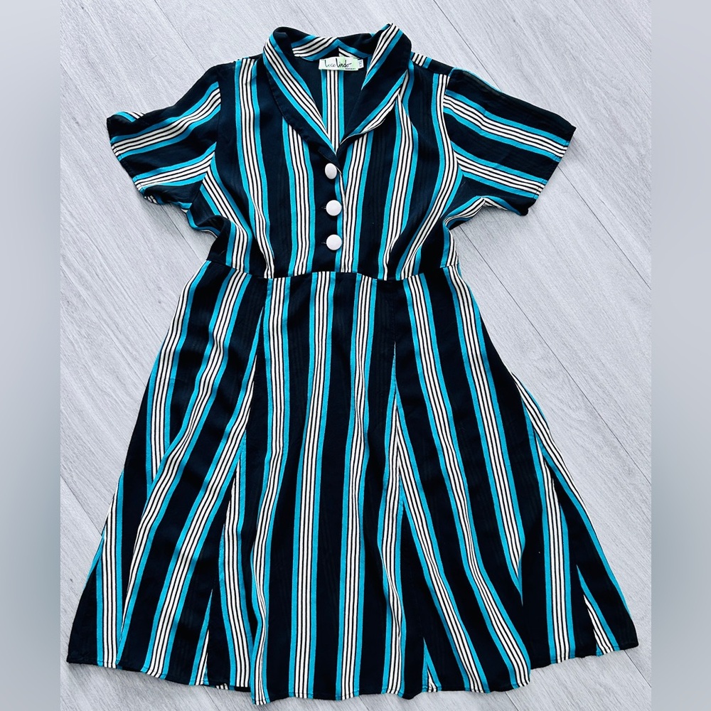 Loco Lindo Rayon Striped Midi Dress - Black and Green 14-16